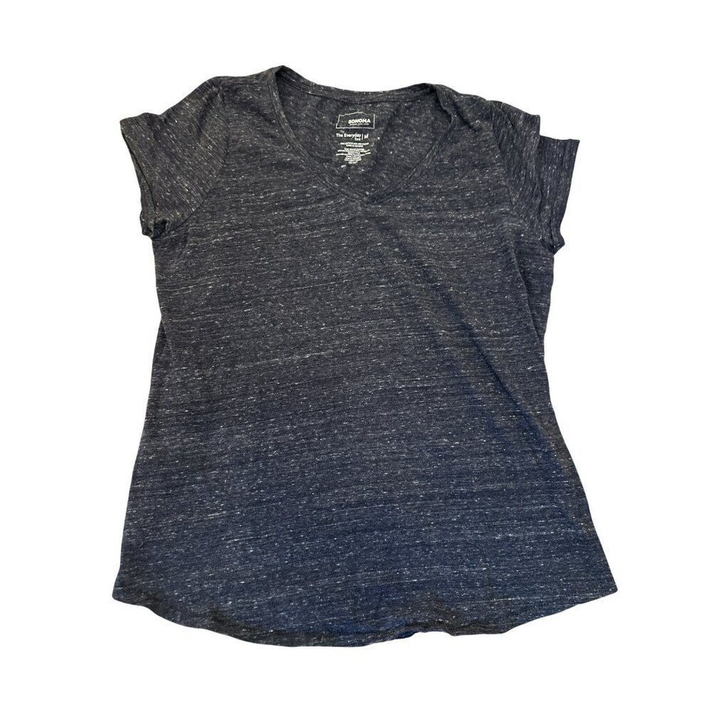 Sonoma Womens Everyday Tee M Blue Heather V-Neck Short Sleeve Casual Shirt